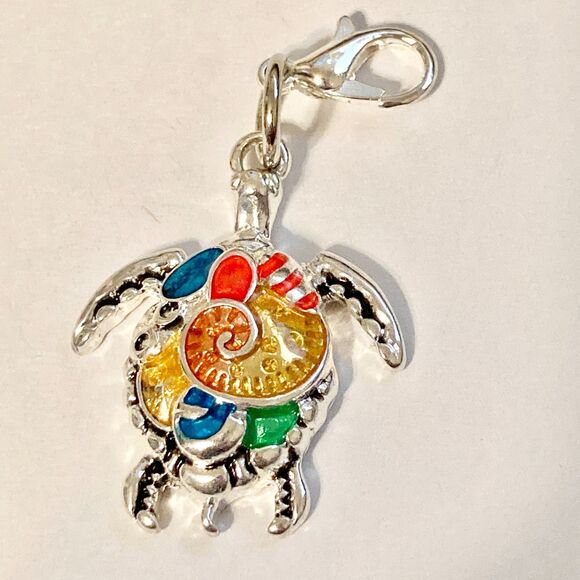 Sea Turtle Clip On Charm Zipper Pull Purse Bag Silver Tone Nautical Island Beach - Picture 3 of 8